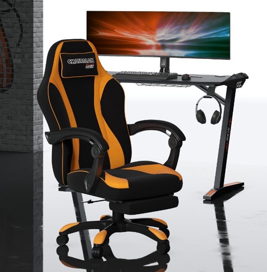 Кресло игровое CHAIRMAN GAME 35 с выдвижной подставкой для ног Ткань черная / Ткань оранжевая в Южно-Сахалинске - изображение 4