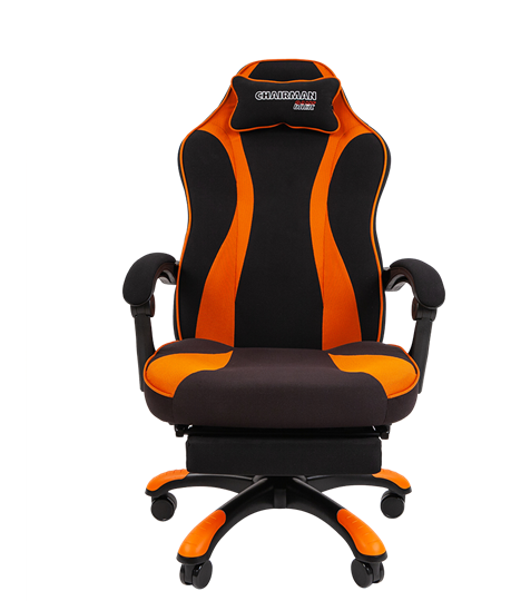 Кресло игровое CHAIRMAN GAME 35 с выдвижной подставкой для ног Ткань черная / Ткань оранжевая в Южно-Сахалинске - изображение 1