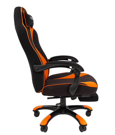 Кресло игровое CHAIRMAN GAME 35 с выдвижной подставкой для ног Ткань черная / Ткань оранжевая в Южно-Сахалинске - изображение 2