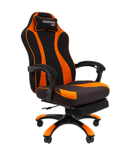 Кресло игровое CHAIRMAN GAME 35 с выдвижной подставкой для ног Ткань черная / Ткань оранжевая в Южно-Сахалинске