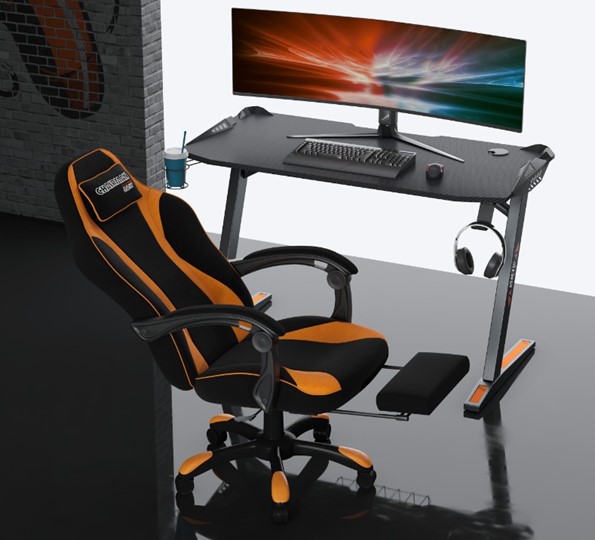 Кресло игровое CHAIRMAN GAME 35 с выдвижной подставкой для ног Ткань черная / Ткань оранжевая в Южно-Сахалинске - изображение 3