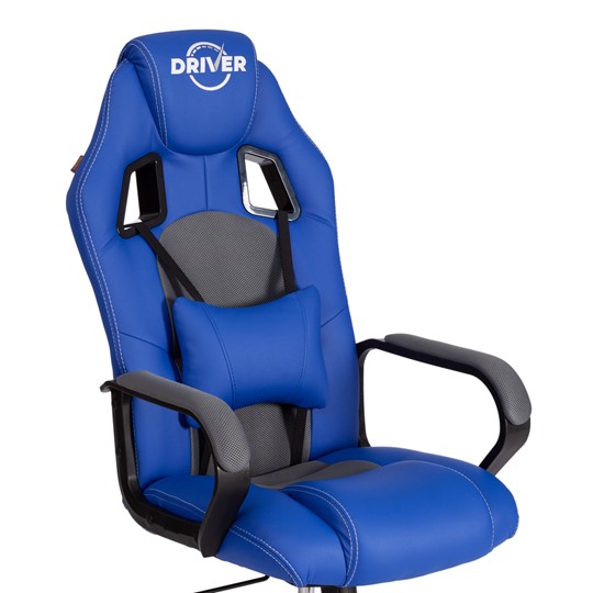 Кресло компьютерное DRIVER (22) кож/зам/ткань, синий/серый, 36-39/TW-12 арт.21153 в Южно-Сахалинске - изображение 12