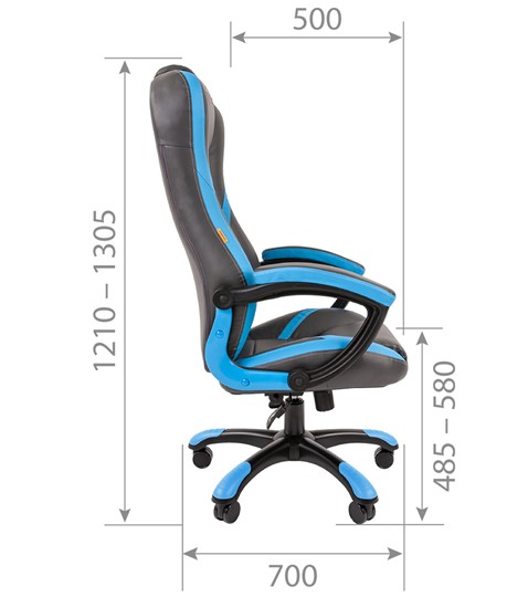 Кресло офисное CHAIRMAN GAME 22 эко кожа, серый/голубой в Южно-Сахалинске - изображение 4