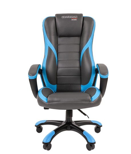 Кресло офисное CHAIRMAN GAME 22 эко кожа, серый/голубой в Южно-Сахалинске - изображение 1