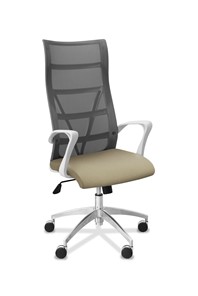 Кресло офисное Топ X белый каркас, сетка/ткань TW / серая/светло-серая в Южно-Сахалинске