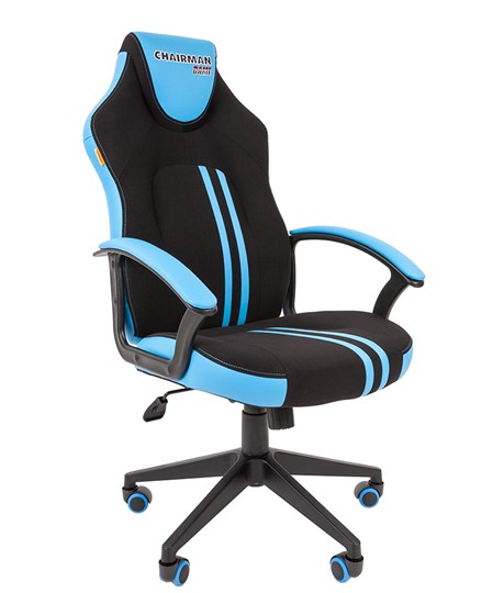 Кресло игровое CHAIRMAN GAME 26  Экокожа - Ткань стандарт. Черный/голубой в Южно-Сахалинске - изображение 1