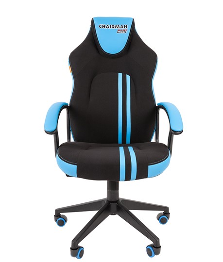 Кресло игровое CHAIRMAN GAME 26  Экокожа - Ткань стандарт. Черный/голубой в Южно-Сахалинске - изображение 2