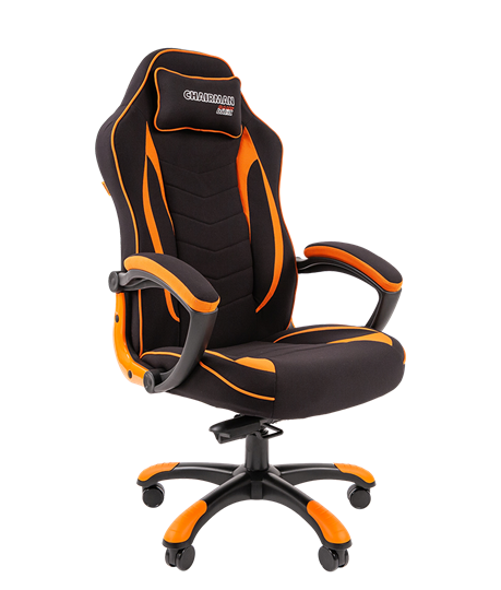 Кресло игровое CHAIRMAN GAME 28 Полиэстер комбинированная ткань оранжевый/черный в Южно-Сахалинске - изображение 1