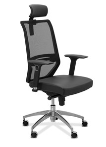 Офисное кресло Aero lux с подголовником, сетка/экокожа / черная/черная CN1114 в Южно-Сахалинске
