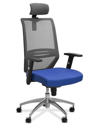 Офисное кресло Aero с подголовником, сетка/ткань TW / черная/ синяя в Южно-Сахалинске - изображение