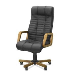 Кресло в офис Атлант W, экокожа премиум / черная CN1114/ дерево - орех в Южно-Сахалинске - предосмотр 2