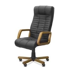 Кресло в офис Атлант W, экокожа премиум / черная CN1114/ дерево - орех в Южно-Сахалинске - предосмотр 3
