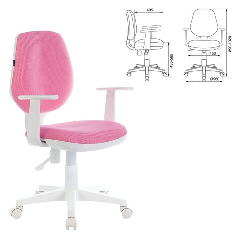 Кресло компьютерное Brabix Fancy MG-201W (с подлокотниками, пластик белый, розовое) 532409 в Южно-Сахалинске - изображение 3