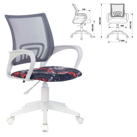 Офисное кресло Brabix Fly MG-396W (с подлокотниками, пластик белый, сетка, серое с рисунком "Graffity") 532404 в Южно-Сахалинске - изображение 4