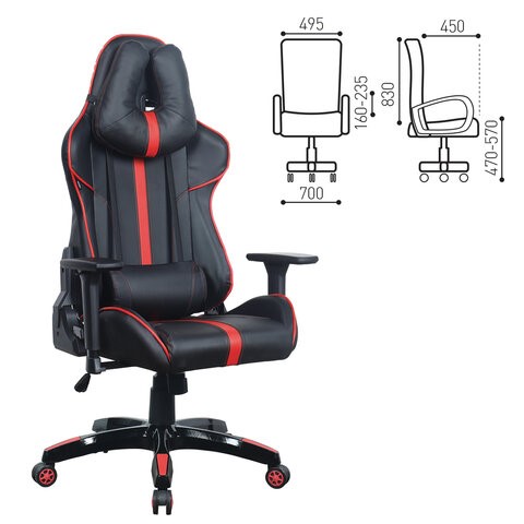 Компьютерное кресло Brabix GT Carbon GM-120 (две подушки, экокожа, черное/красное) 531931 в Южно-Сахалинске - изображение 15