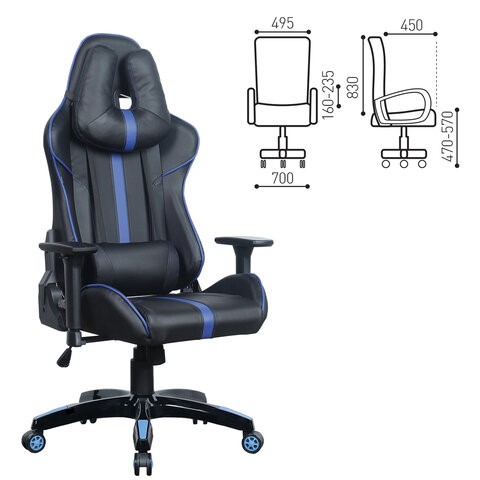 Кресло BRABIX "GT Carbon GM-120", две подушки, экокожа, черное/синее, 531930 в Южно-Сахалинске - изображение 2