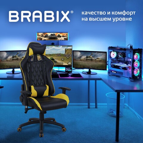Кресло компьютерное Brabix GT Master GM-110 (две подушки, экокожа, черное/желтое) 531927 в Южно-Сахалинске - изображение 19
