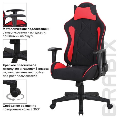 Компьютерное кресло Brabix GT Racer GM-100 (подушка, ткань, черное/красное) 531820 в Южно-Сахалинске - изображение 12