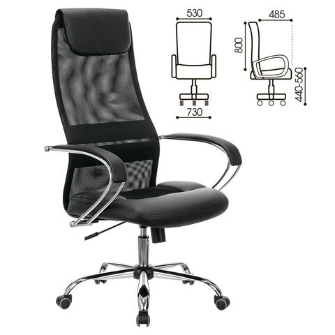 Кресло компьютерное Brabix Premium Stalker EX-608 CH (хром, ткань-сетка/кожзам, черное) 532091 в Южно-Сахалинске - изображение 10