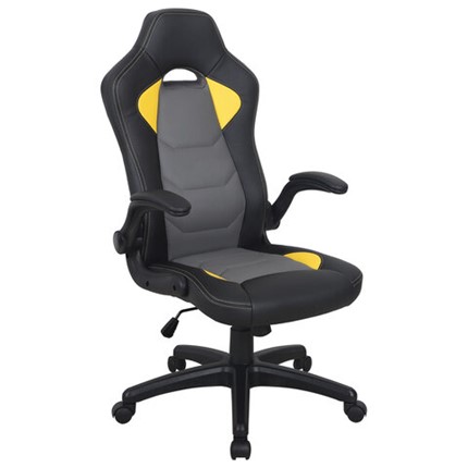 Кресло офисное BRABIX "Skill GM-005", откидные подлокотники, экокожа, черное/желтое, 532494 в Южно-Сахалинске - изображение