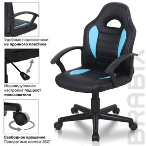 Кресло офисное BRABIX "Spark GM-201", экокожа, черное/голубое, 532505 в Южно-Сахалинске - предосмотр 9