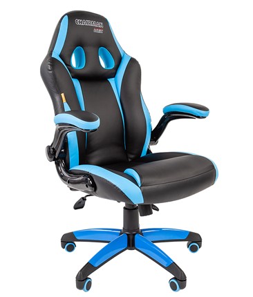 Кресло компьютерное CHAIRMAN GAME 15, цвет черный / голубой в Южно-Сахалинске - изображение