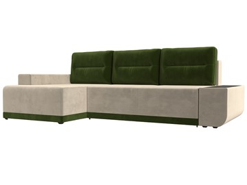 Угловой диван с оттоманкой Чикаго, Бежевый/Зеленый (микровельвет) в Южно-Сахалинске