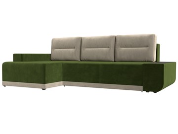 Угловой раскладной диван Чикаго, Зеленый/Бежевый (микровельвет) в Южно-Сахалинске