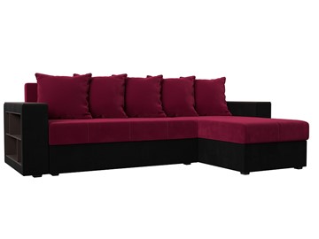 Угловой диван с оттоманкой Дубай Лайт, Бордовый/Черный (микровельвет) в Южно-Сахалинске