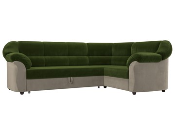 Угловой диван для гостиной Карнелла, Зеленый/Бежевый (микровельвет) в Южно-Сахалинске