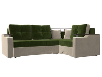 Угловой диван для гостиной Комфорт, Зеленый/Бежевый (микровельвет) в Южно-Сахалинске - предосмотр