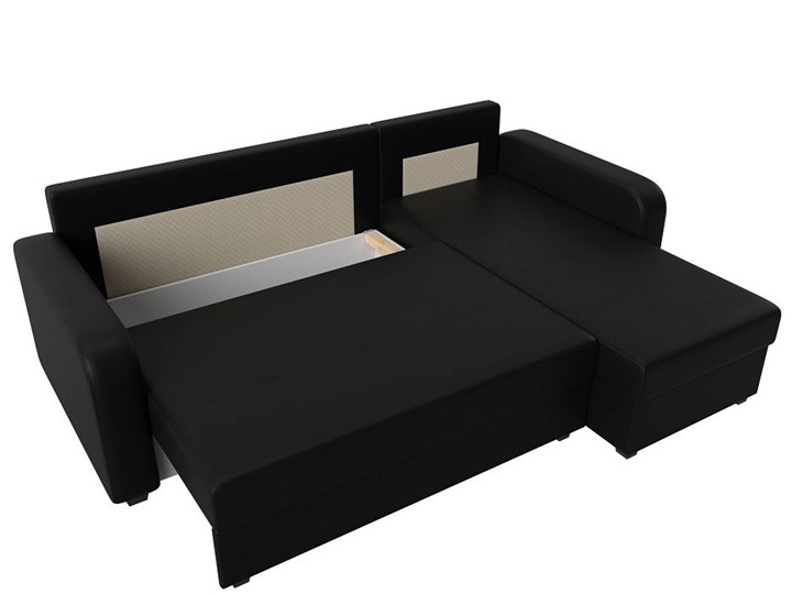 Угловой диван с оттоманкой Ливерпуль Лайт, Черный (Экокожа) в Южно-Сахалинске - изображение 1