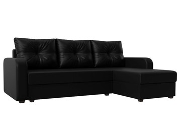 Угловой диван с оттоманкой Ливерпуль Лайт, Черный (Экокожа) в Южно-Сахалинске