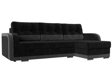Угловой диван с оттоманкой Марсель, Черный/Серый (велюр) в Южно-Сахалинске