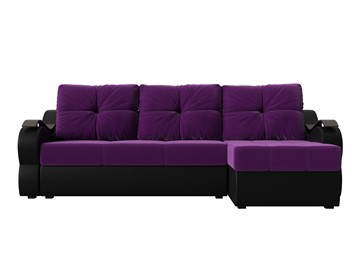 Угловой диван Меркурий, Фиолетовый/черный (вельвет/экокожа) в Южно-Сахалинске - предосмотр 1