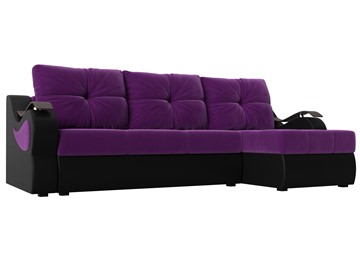 Угловой диван Меркурий, Фиолетовый/черный (вельвет/экокожа) в Южно-Сахалинске