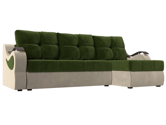 Угловой диван Меркурий, Зеленый/бежевый (вельвет) в Южно-Сахалинске - изображение