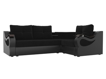 Угловой диван для гостиной Митчелл, Черный/Черный (велюр/экокожа) в Южно-Сахалинске