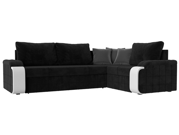 Угловой диван Николь, Черный/Белый/Серый (велюр/экокожа) в Южно-Сахалинске - изображение