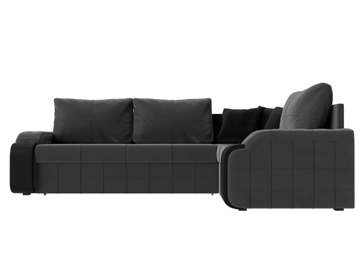 Угловой диван Николь, Серый/Черный/Черный (велюр/экокожа) в Южно-Сахалинске - изображение 1