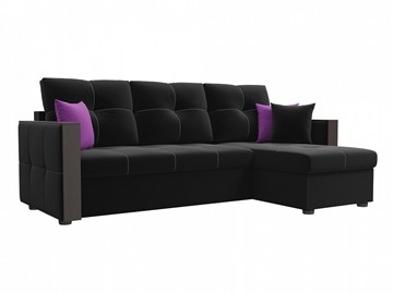 Угловой диван для гостиной Валенсия, Черный (микровельвет) в Южно-Сахалинске - предосмотр