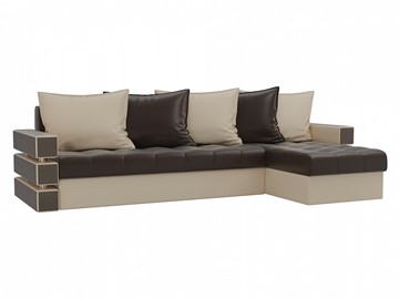 Угловой диван с оттоманкой Венеция, Коричневый/Бежевый (экокожа) в Южно-Сахалинске