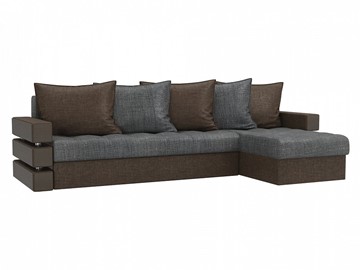 Угловой диван с оттоманкой Венеция, Серый/Коричневый (рогожка) в Южно-Сахалинске