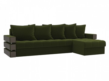 Угловой диван с оттоманкой Венеция, Зеленый (микровельвет) в Южно-Сахалинске