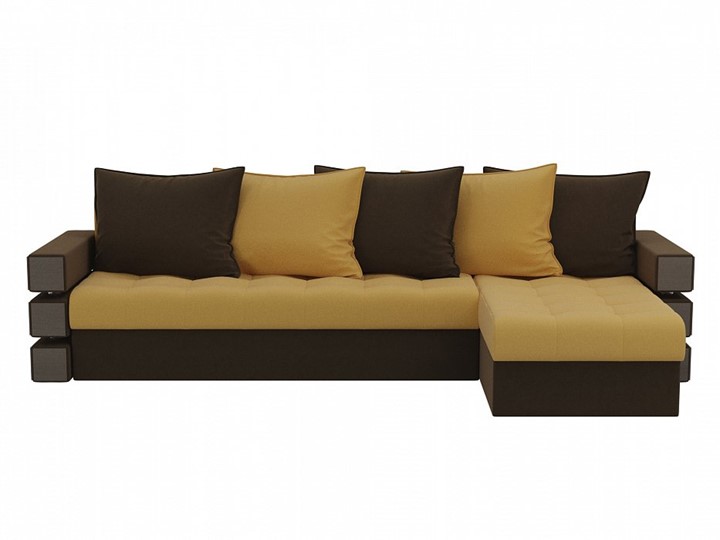 Угловой раскладной диван Венеция, Желтый/Коричневый (микровельвет) в Южно-Сахалинске - изображение 1