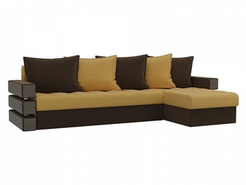 Угловой раскладной диван Венеция, Желтый/Коричневый (микровельвет) в Южно-Сахалинске