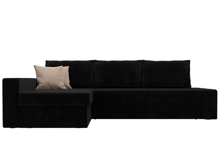 Угловой раскладной диван Версаль, Черный/Бежевый (велюр) в Южно-Сахалинске - изображение 1