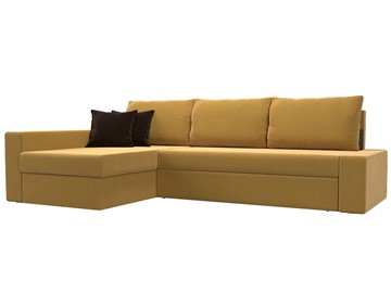Угловой диван для гостиной Версаль, Желтый/Коричневый (микровельвет) в Южно-Сахалинске