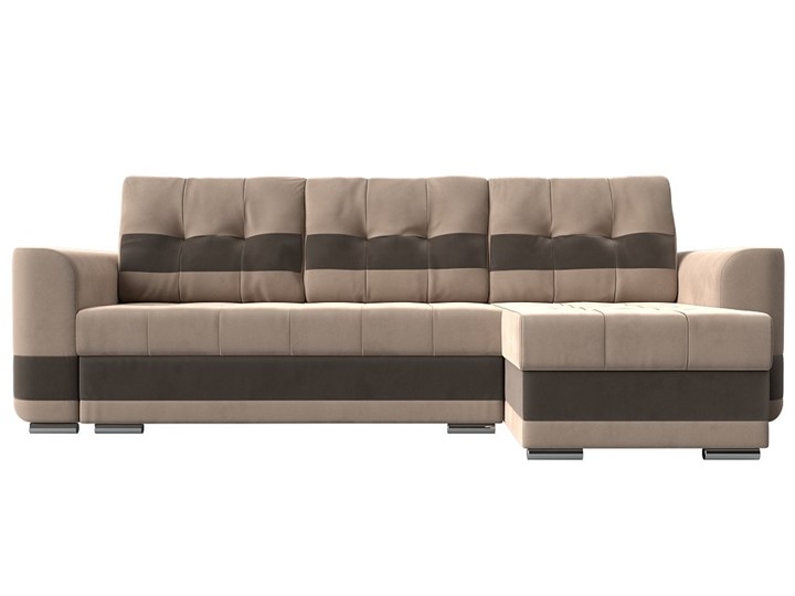Угловой диван Честер, Бежевый/коричневый (велюр) в Южно-Сахалинске - изображение 1