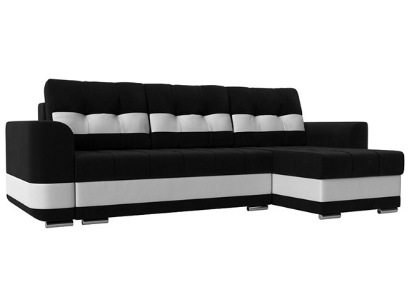 Угловой диван Честер, Черный/белый (вельвет/экокожа) в Южно-Сахалинске - изображение
